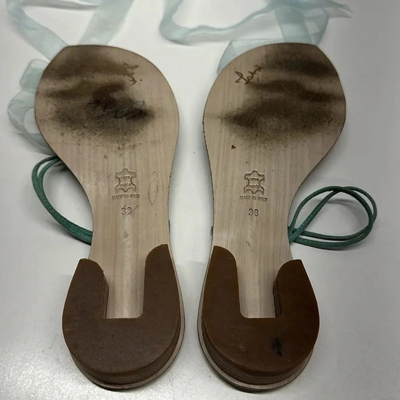 Fabi Sandals Shoes Wooden Low Heel Pointed Toe Jeweled Lace Up Brown Size 38 8 - Picture 10 of 12